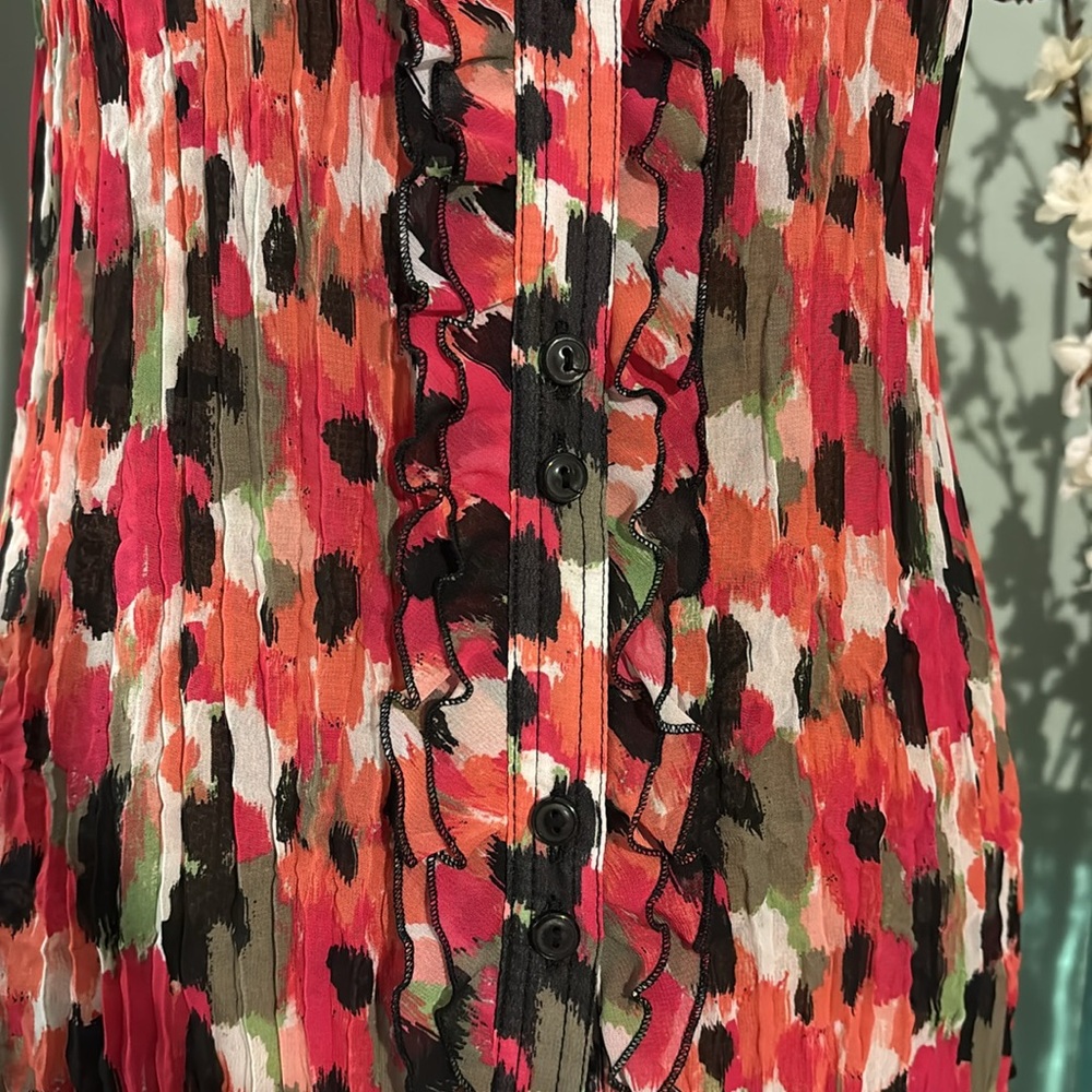Style & Co Abstract Floral Crinkle Ruffle Blouse - Picture 3 of 9